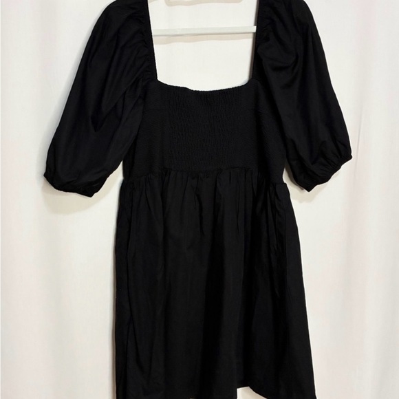 Anthropologie Maeve Black Puff-Sleeve Button-Front Mini Dress - Picture 6 of 8